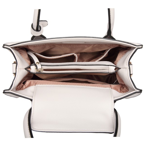LH6809 - Miss Lulu Embellished Flower Leather Look Handbag - Light Grey LH6809 - Miss Lulu Embellished Flower Leather Look Handbag - Light Grey